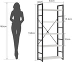 Industrial Bookshelf 5-Tier 24.8" Rustic Shelving Unit Wood