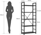 Industrial Bookshelf 5-Tier 24.8" Rustic Shelving Unit Wood