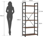 Industrial Bookshelf 5-Tier 24.8" Rustic Shelving Unit Wood