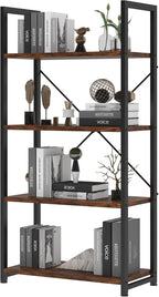 Industrial Bookshelf 5-Tier 24.8" Rustic Shelving Unit Wood