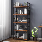 Industrial Bookshelf 5-Tier 24.8" Rustic Shelving Unit Wood