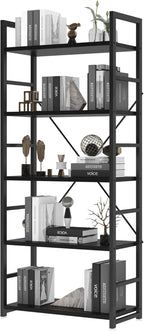 Industrial Bookshelf 5-Tier 24.8" Rustic Shelving Unit Wood