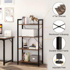 4-Tier Bookshelf 24 Inch Wood Bookcase with Open