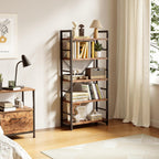 Industrial Bookshelf 5-Tier 24.8" Rustic Shelving Unit Wood