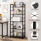 Industrial Bookshelf 5-Tier 24.8" Rustic Shelving Unit Wood