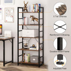 Industrial Bookshelf 5-Tier 24.8" Rustic Shelving Unit Wood