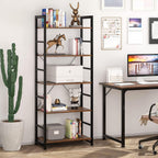 Industrial Bookshelf 5-Tier 24.8" Rustic Shelving Unit Wood