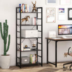 Industrial Bookshelf 5-Tier 24.8" Rustic Shelving Unit Wood