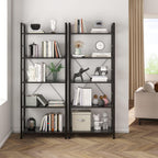 Industrial Bookshelf 5-Tier 24.8" Rustic Shelving Unit Wood
