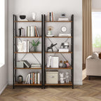 Industrial Bookshelf 5-Tier 24.8" Rustic Shelving Unit Wood