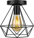 Industrial Ceiling Light Larger Flush Fixture Metal Cage