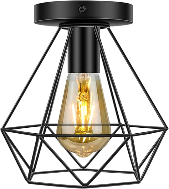 Industrial Ceiling Light Larger Flush Fixture Metal Cage