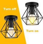 Industrial Ceiling Light Larger Flush Fixture Metal Cage