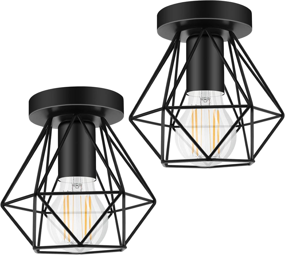 Industrial Ceiling Light Larger Flush Fixture Metal Cage