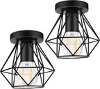 Industrial Ceiling Light Larger Flush Fixture Metal Cage