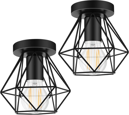 Industrial Ceiling Light Larger Flush Fixture Metal Cage