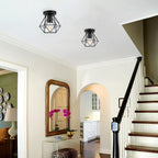Industrial Ceiling Light Larger Flush Fixture Metal Cage