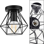 Industrial Ceiling Light Larger Flush Fixture Metal Cage