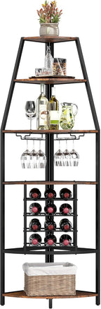 Industrial Corner Wine Rack Cabinet 5-Tier Freestanding Bar