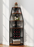 Industrial Corner Wine Rack Cabinet 5-Tier Freestanding Bar