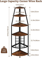 Industrial Corner Wine Rack Cabinet 5-Tier Freestanding Bar