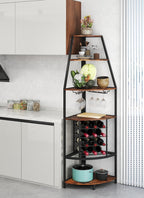 Industrial Corner Wine Rack Cabinet 5-Tier Freestanding Bar