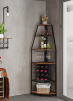 Industrial Corner Wine Rack Cabinet 5-Tier Freestanding Bar