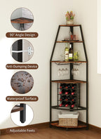 Industrial Corner Wine Rack Cabinet 5-Tier Freestanding Bar