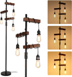Industrial Dimmable Floor Lamps Farmhouse 3-Lights Wooden