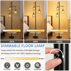 Industrial Dimmable Floor Lamps Farmhouse 3-Lights Wooden