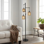 Industrial Dimmable Floor Lamps Farmhouse 3-Lights Wooden