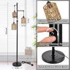 Industrial Dimmable Floor Lamps Farmhouse 3-Lights Wooden