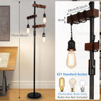Industrial Dimmable Floor Lamps Farmhouse 3-Lights Wooden