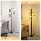 Industrial Dimmable Floor Lamps Farmhouse 3-Lights Wooden
