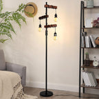 Industrial Dimmable Floor Lamps Farmhouse 3-Lights Wooden