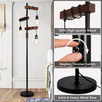 Industrial Dimmable Floor Lamps Farmhouse 3-Lights Wooden