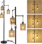 Industrial Dimmable Floor Lamps Farmhouse 3-Lights Wooden