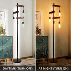 Industrial Dimmable Floor Lamps Farmhouse 3-Lights Wooden