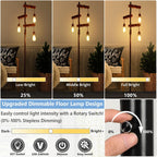 Industrial Dimmable Floor Lamps Farmhouse 3-Lights Wooden