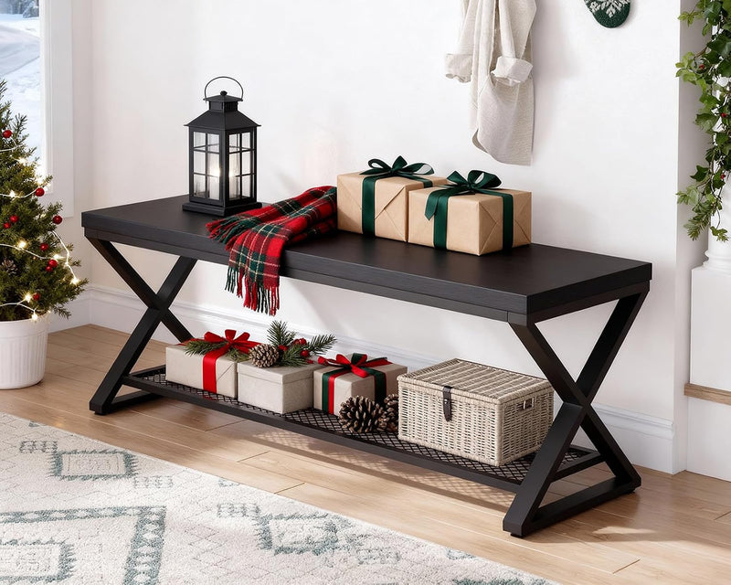 Industrial Entryway Bench with Storage