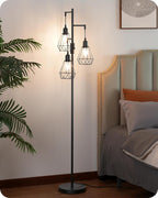 Industrial Floor Lamp Dimmable Standing with Wire Cage