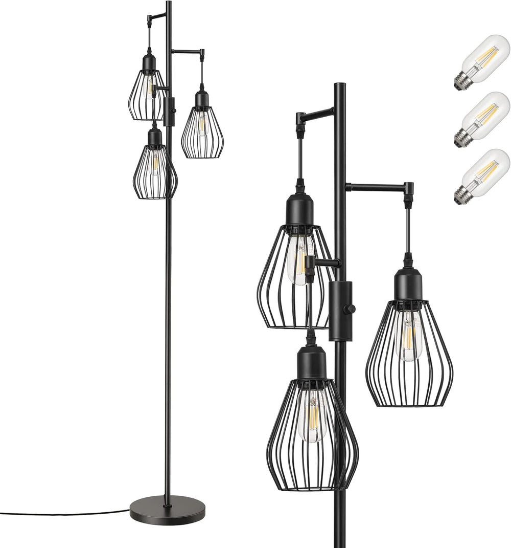Industrial Floor Lamp Dimmable Standing with Wire Cage