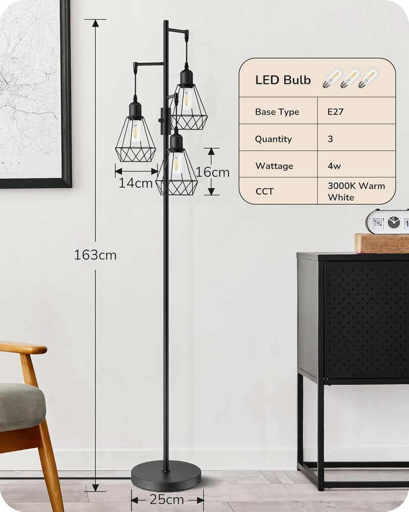 Industrial Floor Lamp with 3 LED Bulbs E27