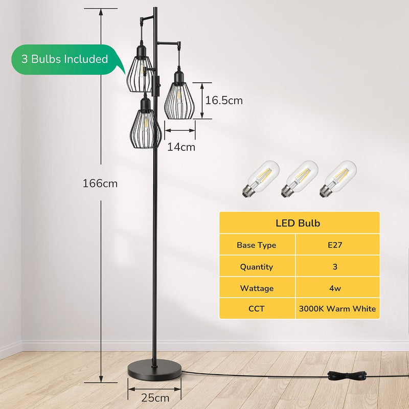 Industrial Floor Lamp with 3 LED Bulbs E27