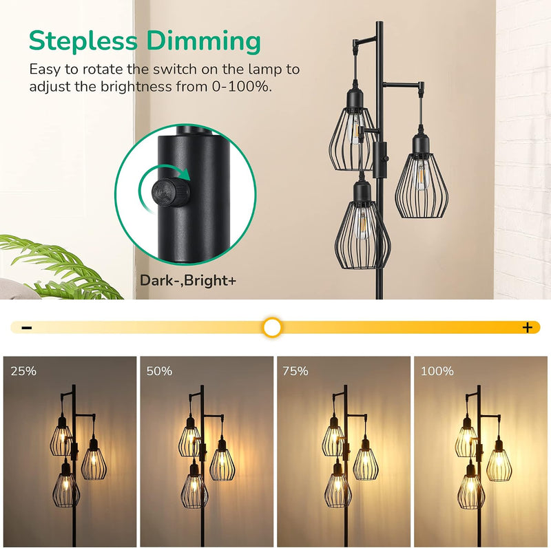 Industrial Floor Lamp with 3 LED Bulbs E27