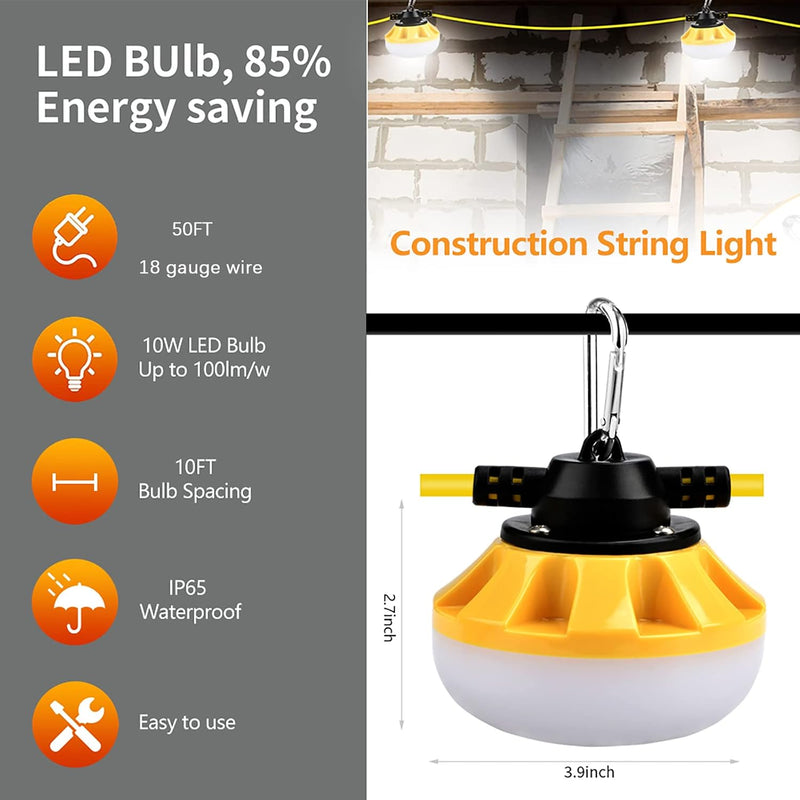 Industrial Grade 100FT Construction String Lights LED Work