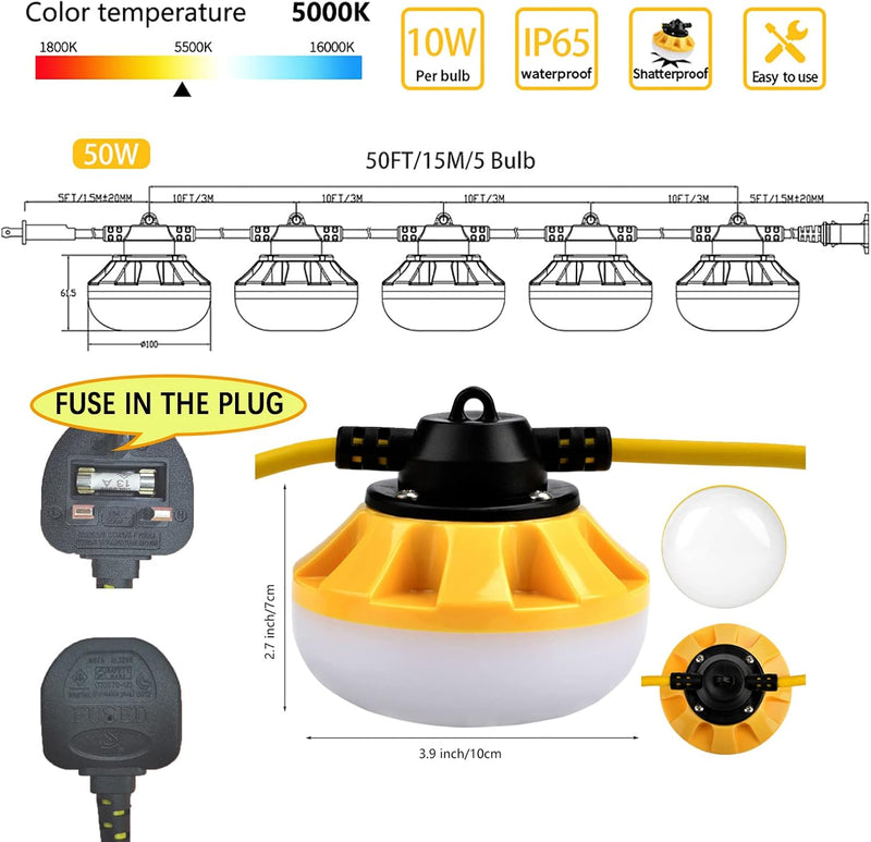 Industrial Grade 100FT Construction String Lights LED Work