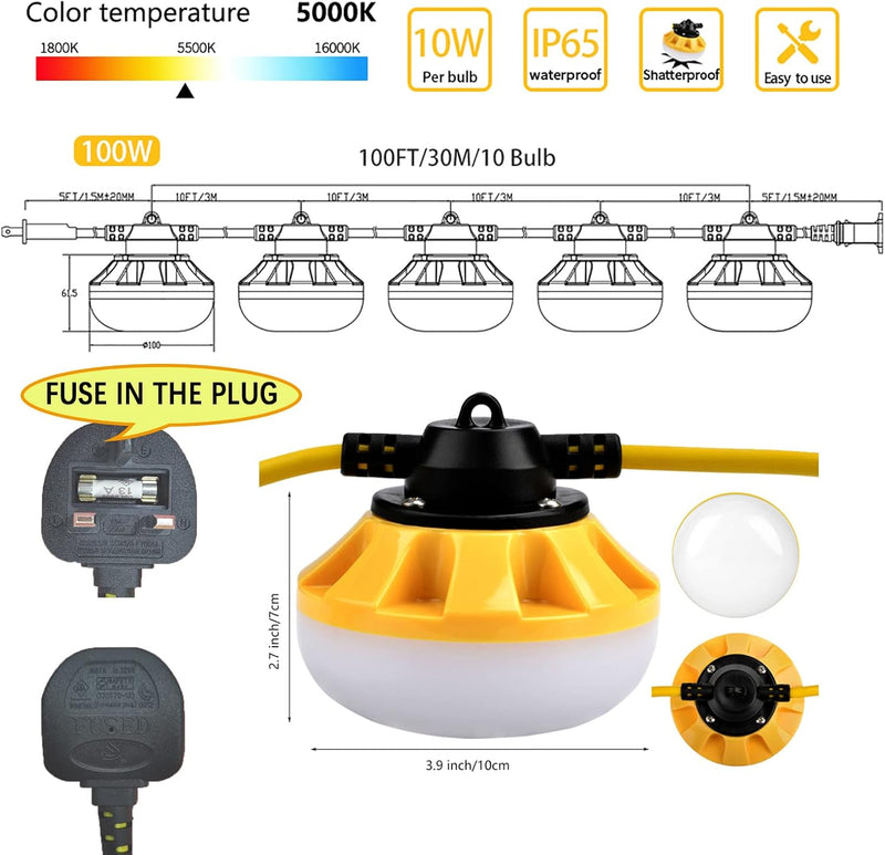 Industrial Grade 100FT Construction String Lights LED Work