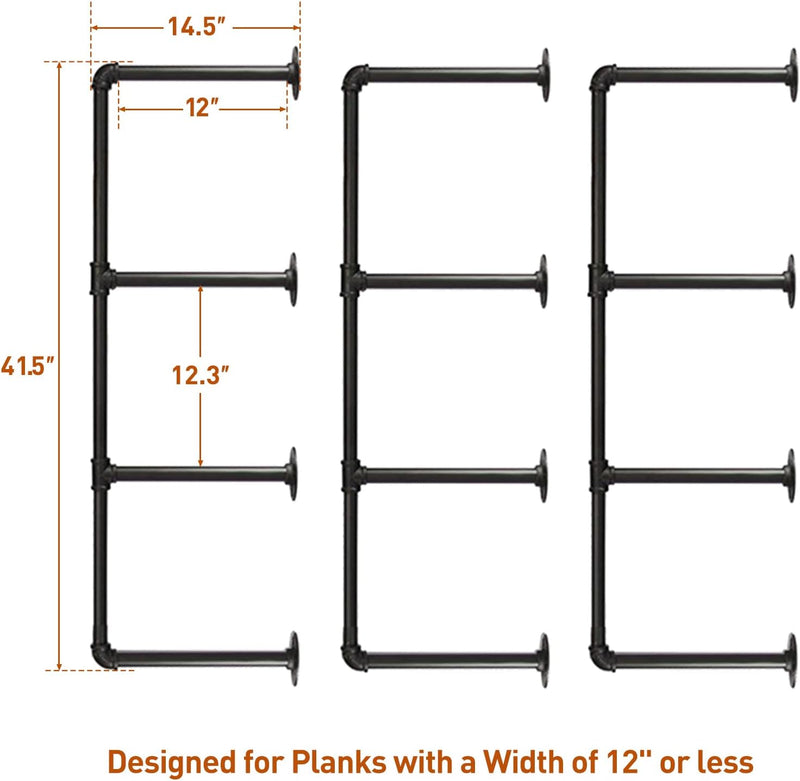 Industrial Iron Pipe Shelves 3 Set 4-Tier 42"