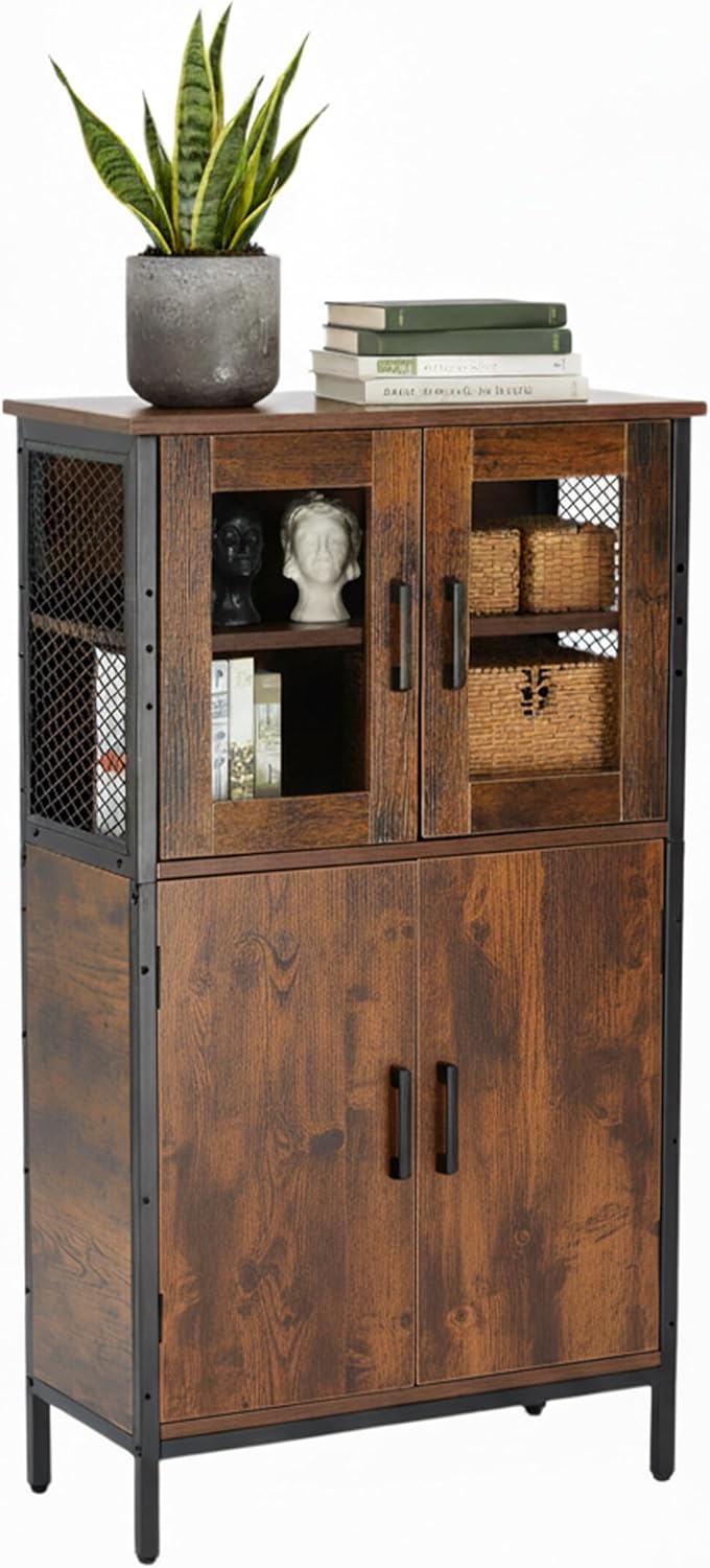 Industrial Kitchen Cupboard Tall Unit with Glass Doors